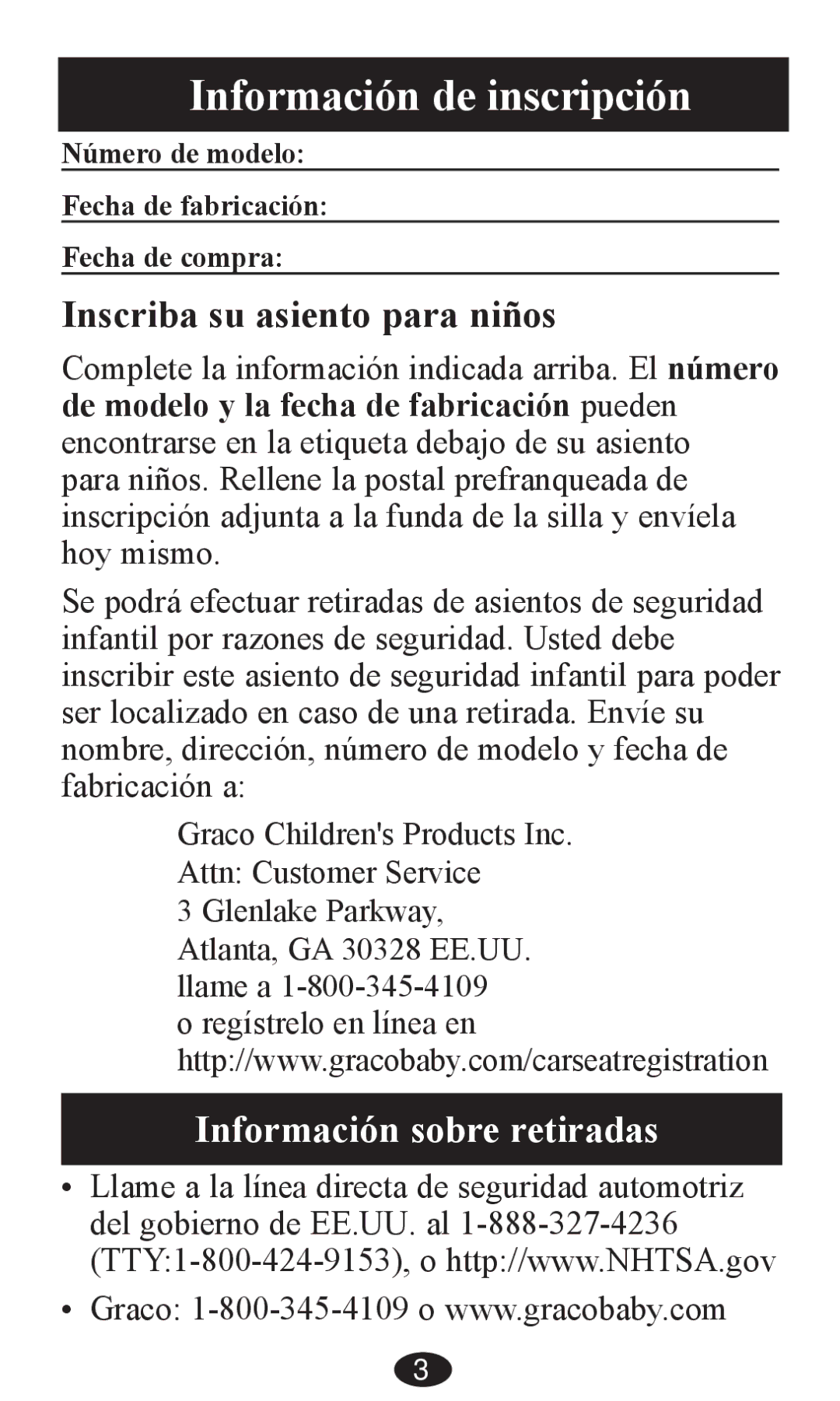 Graco PD215107B owner manual Información de inscripción, Inscriba su asiento para niños 