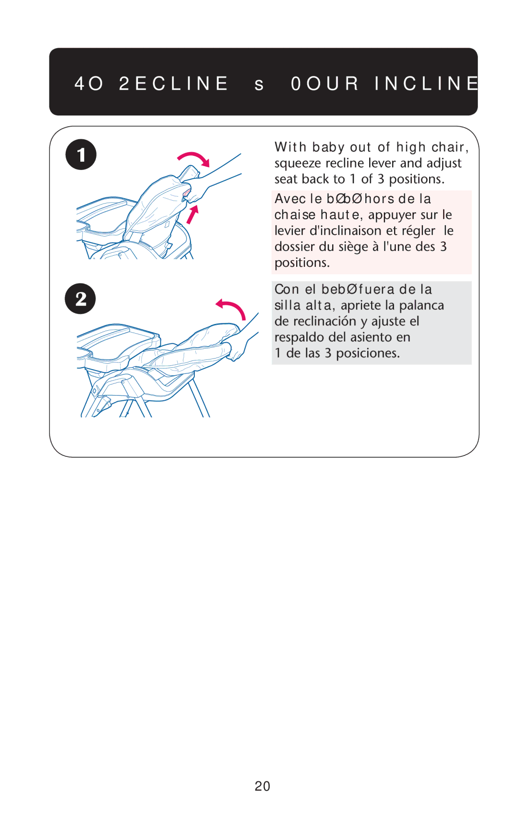 Graco PD215128D owner manual 4O 2ECLINEL s 0OUR Incliner s 2ECLINACIØN 