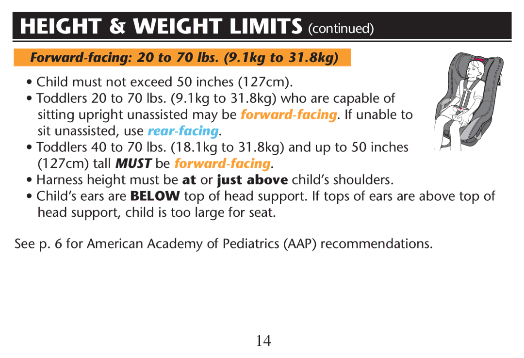 Graco PD215548A owner manual Height & Weight Limits , Arness Heightemust BEHat or just above CHILDSSSHOULDERS 