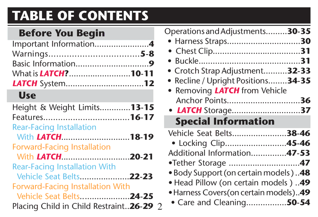 Graco PD215548A owner manual Table of Contents 