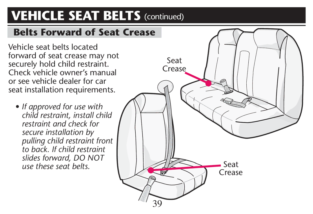 Graco PD215548A owner manual Vehicle Seat Belts , Belts Forward of Seat Crease 