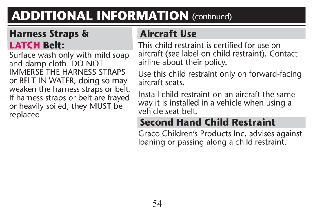 Graco PD215548A Harness Straps, Aircraft Use, Second Hand Child Restraint, Or Heavily Soiled THEYS-534 BEE replaced 