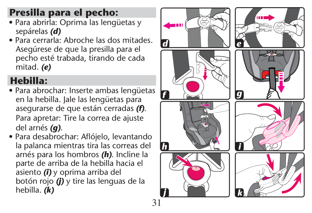 Graco PD215548A owner manual Presilla para el pecho, Hebilla 