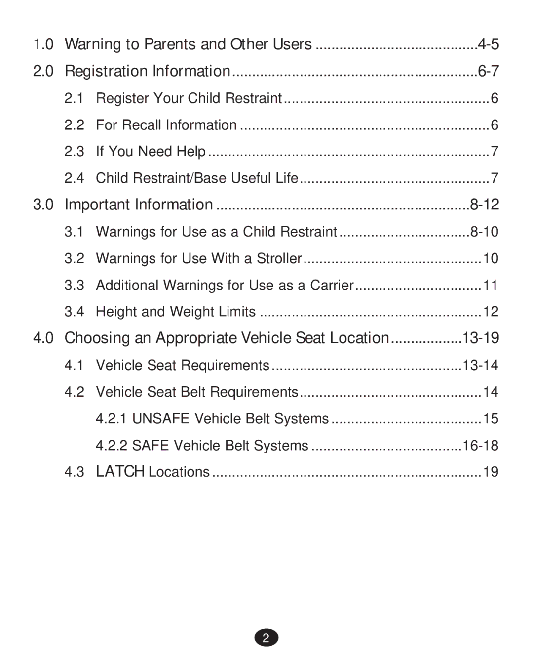 Graco PD215585A manual Choosing an Appropriate Vehicle Seat Location 13-19, Registration Information 