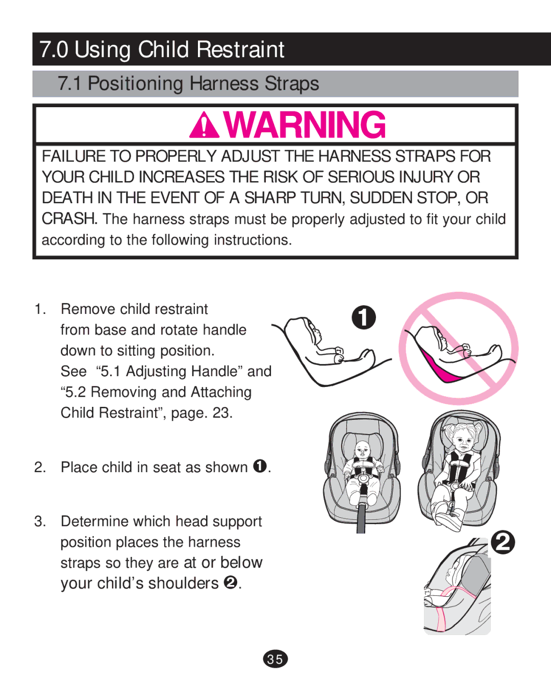 Graco PD215585A manual Using Child Restraint, Positioning Harness Straps, Your child’s shoulders š 