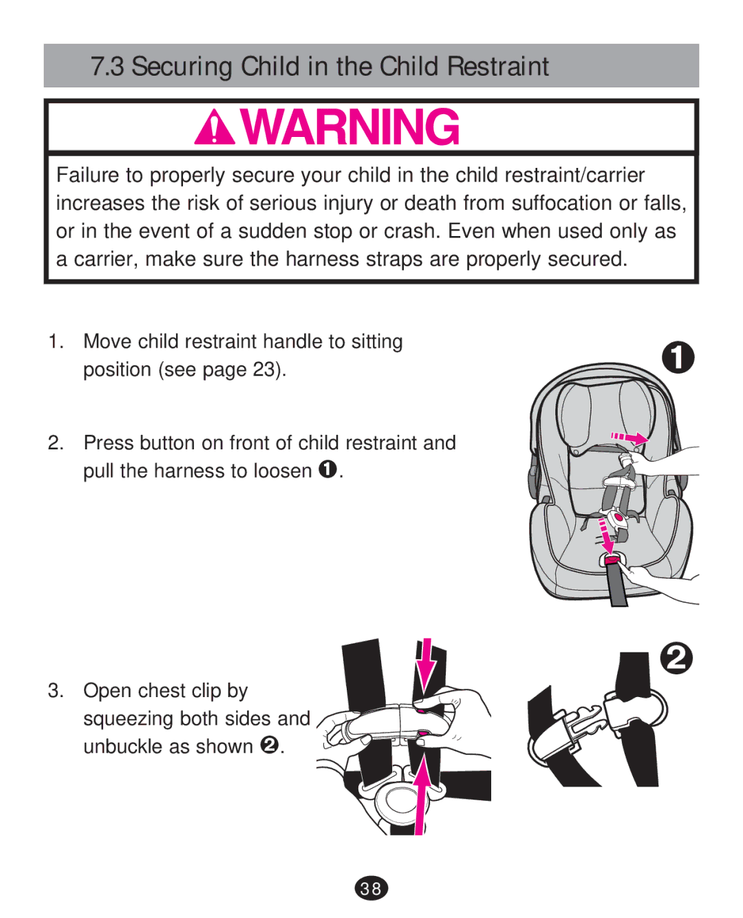 Graco PD215585A manual Securing Child in the Child Restraint 