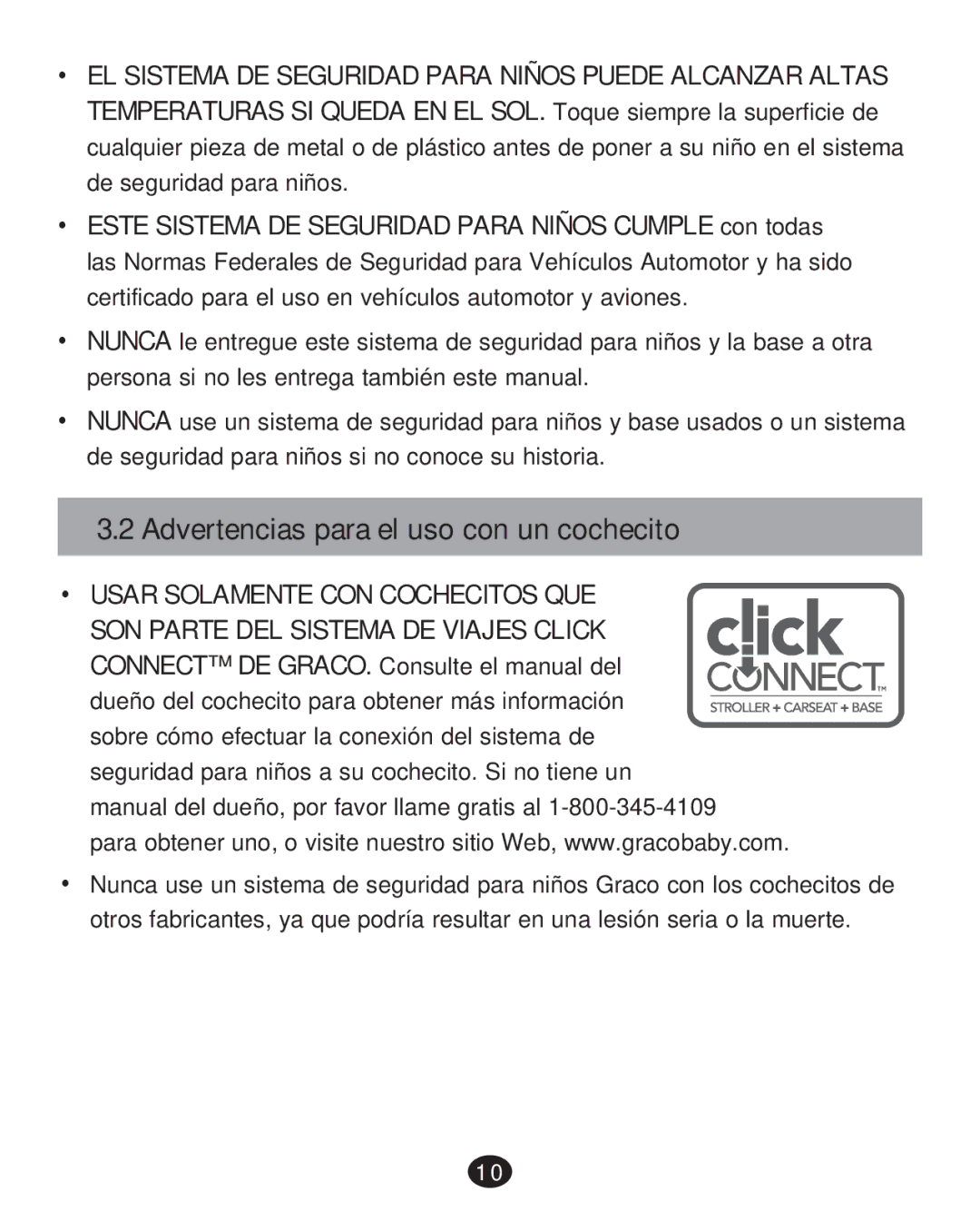 Graco PD215585A manual Advertencias para el uso con un cochecito, ‡ Usar Solamente CON Cochecitos QUE 