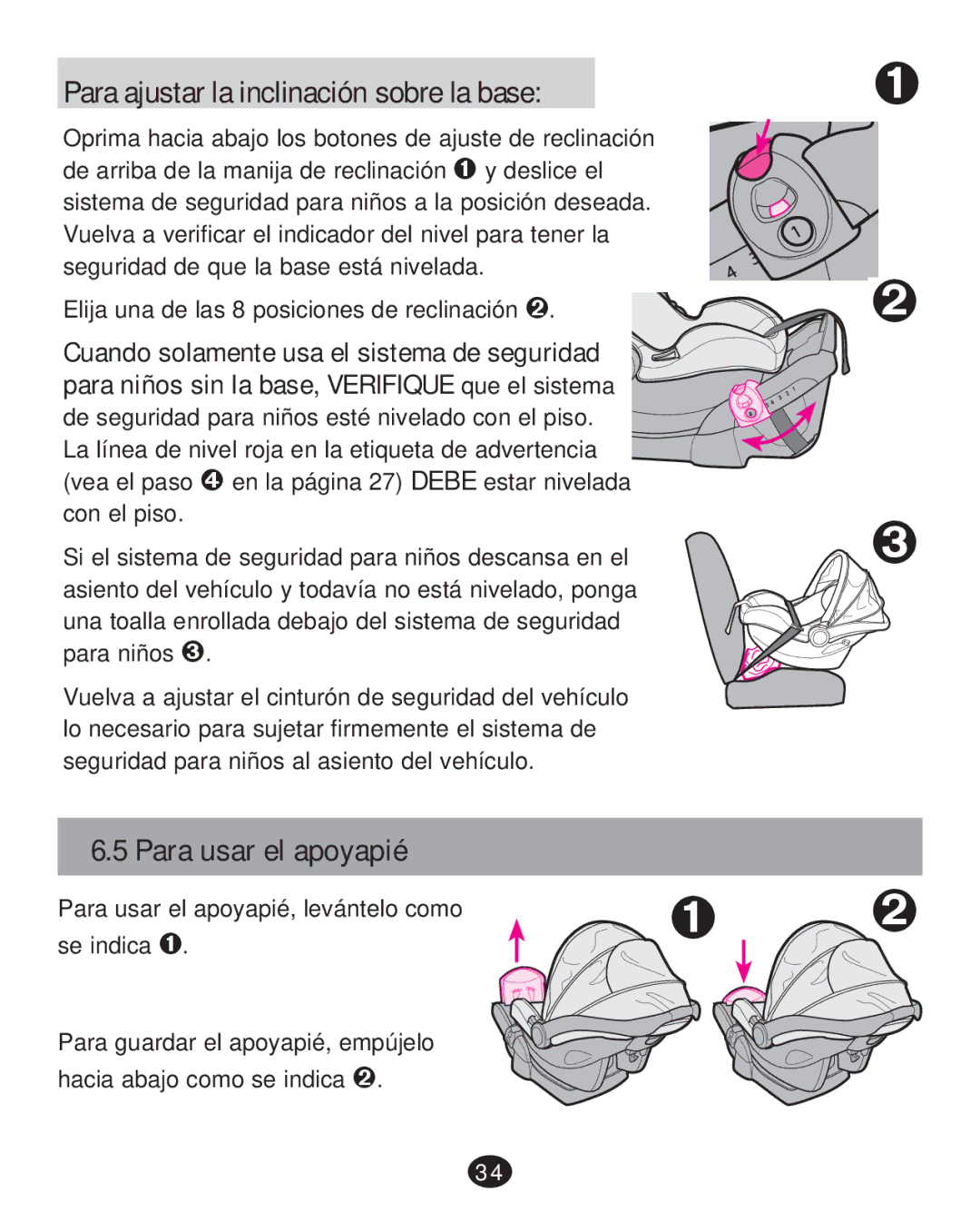 Graco PD215585A manual Para ajustar la inclinación sobre la base, Para usar el apoyapié 