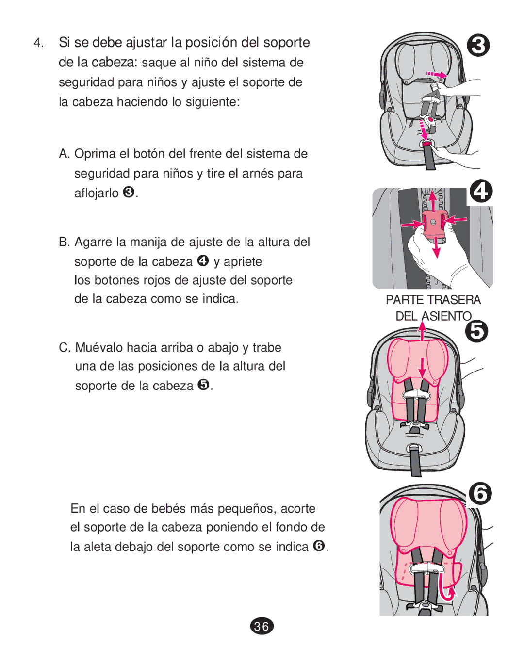 Graco PD215585A manual Parte Trasera DEL ASIENTO 