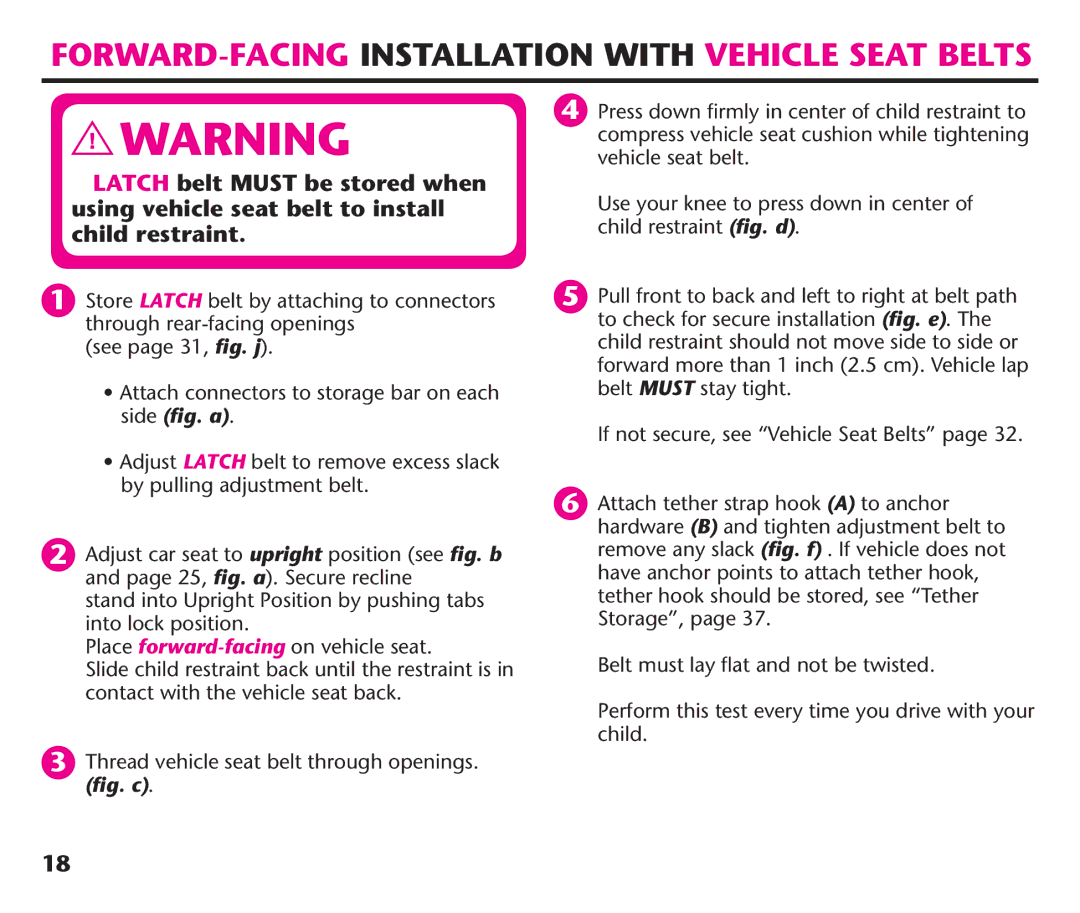 Graco PD220686A instruction manual FORWARD-FACING Installation with Vehicle Seat Belts 