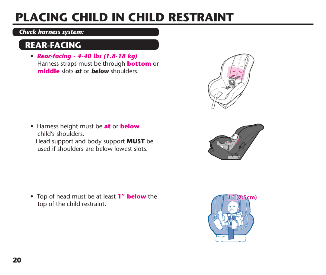 Graco PD220686A instruction manual Placing Child in Child Restraint, Check harness system, Top of the child restraint 