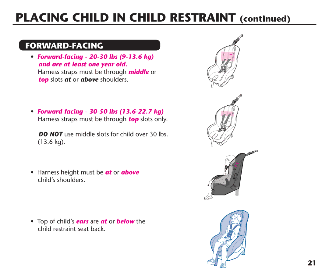 Graco PD220686A instruction manual Placing Child in Child Restraint, Childcrestraint Seat BACK 