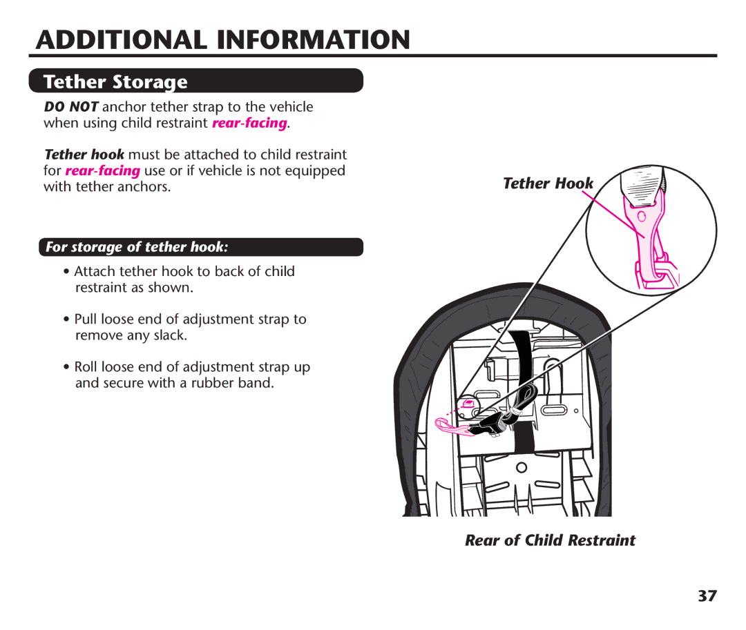 Graco PD220686A instruction manual Additional Information, Tether Storage, For storage of tether hook 