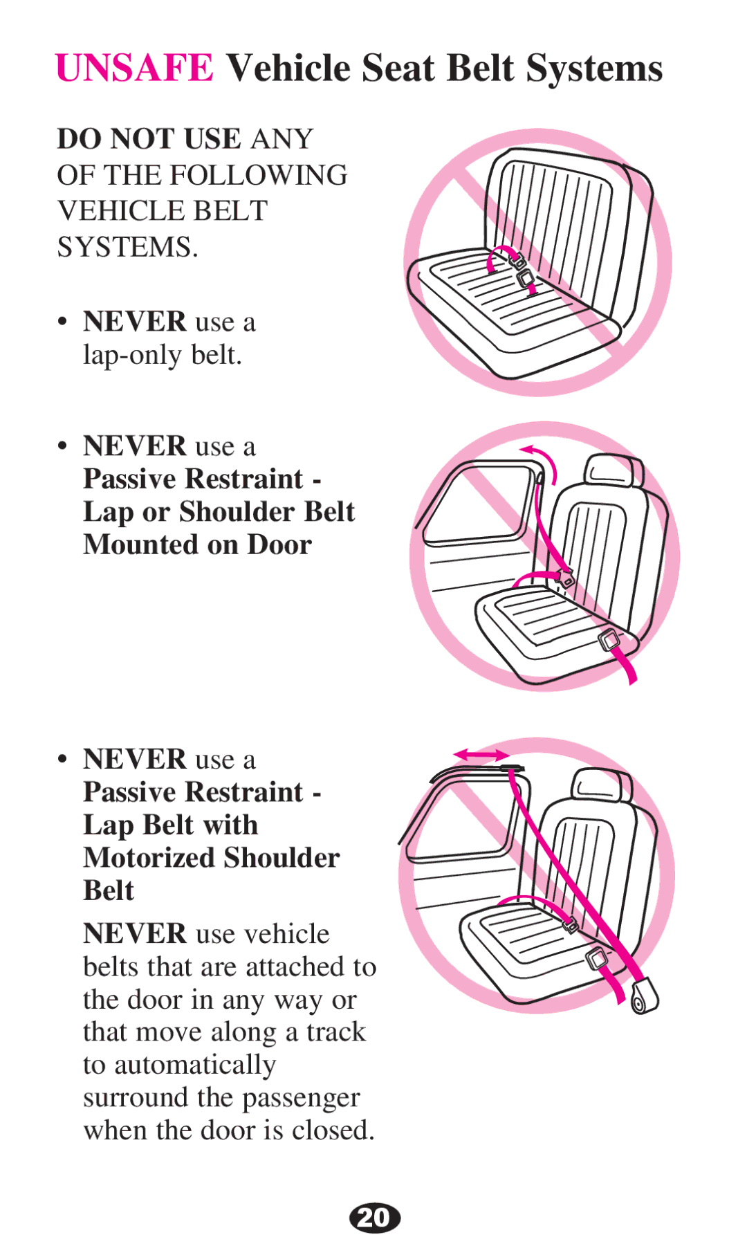 Graco PD220791A 8/12 owner manual Unsafe Vehicle Seat Belt Systems 