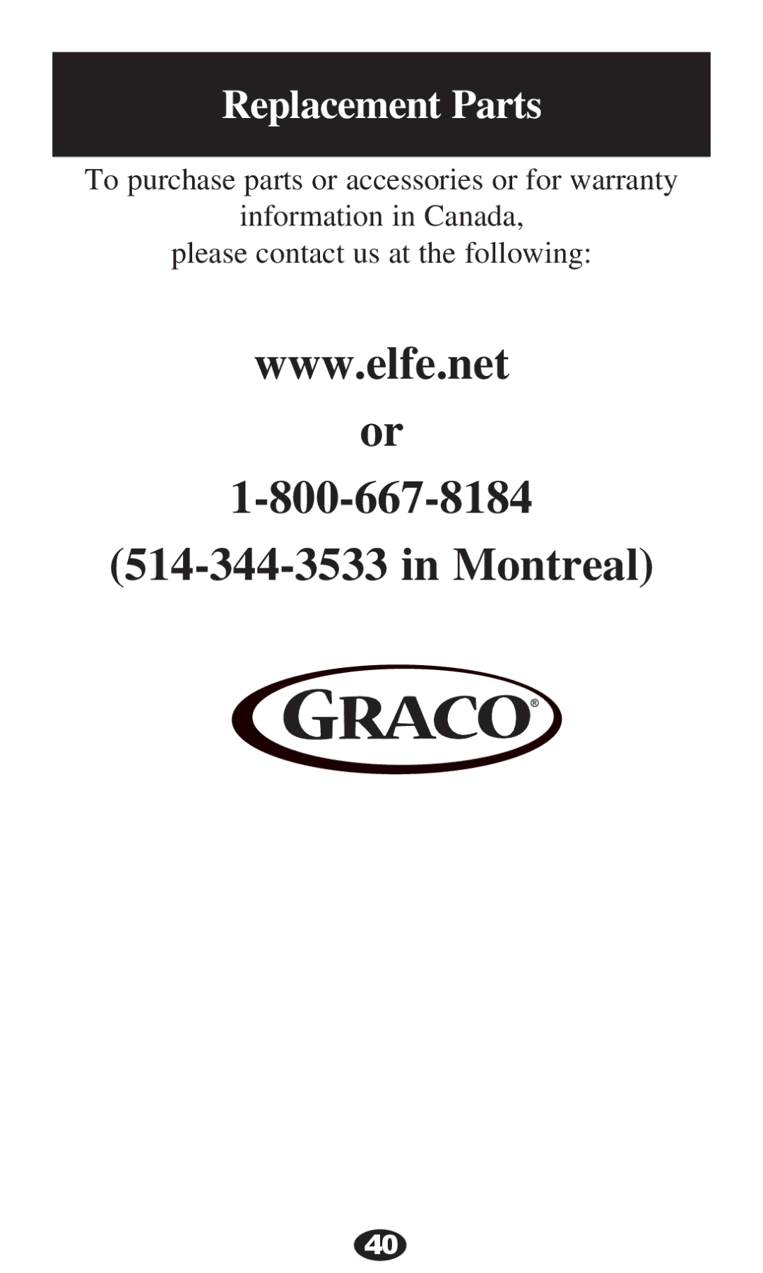 Graco PD220791A 8/12 owner manual Montreal, Replacement Parts 