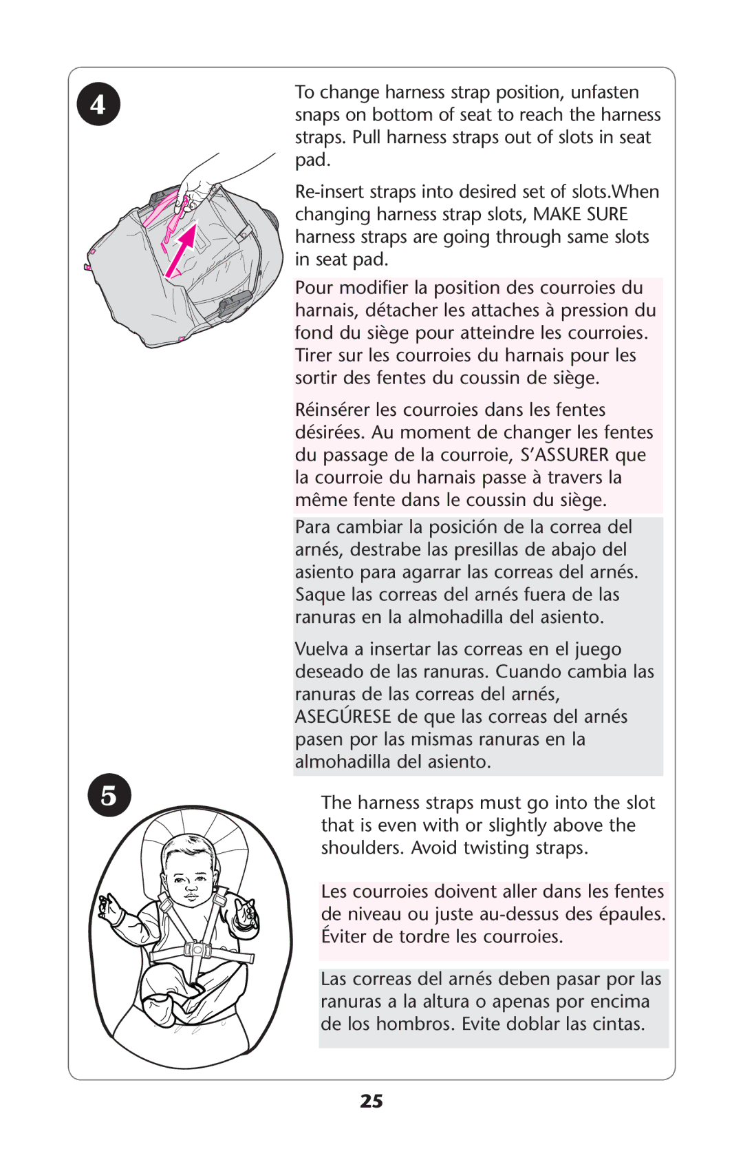 Graco PD221070A owner manual Pour modifier la position des courroies du, Para cambiar la posición de la correa del 