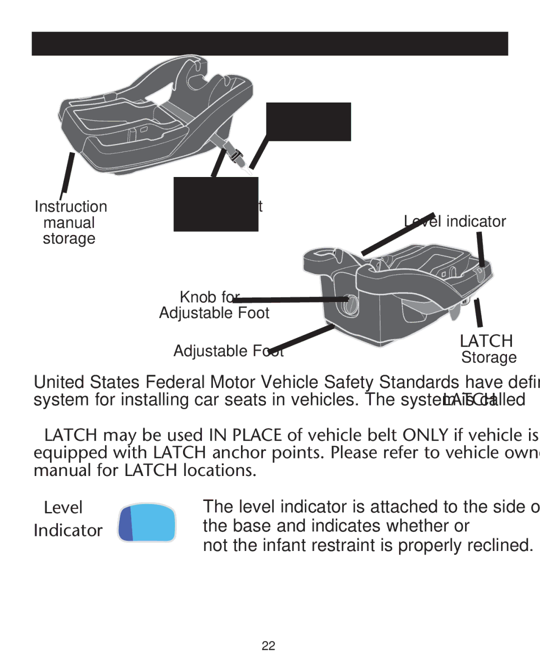 Graco PD221760A owner manual Latch, Level, Indicator 