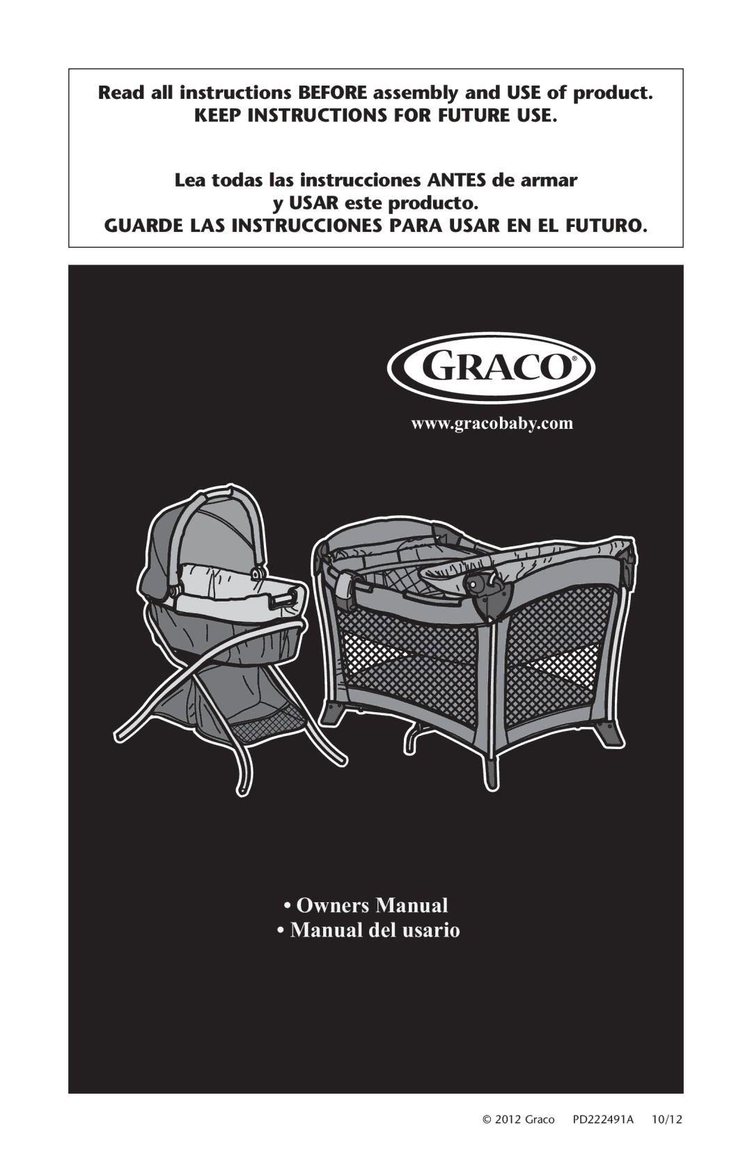 Graco PD222491A owner manual Manual del usario, Read all instructions Before assembly and USE of product 