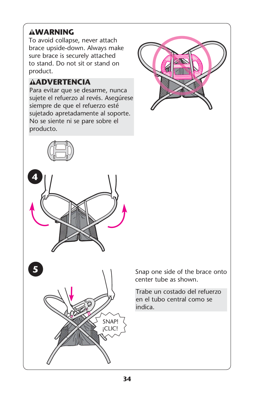 Graco PD222491A owner manual SE Siente NI SE Pare Sobrebel PRODUCTO, Center Tube AS Shown  