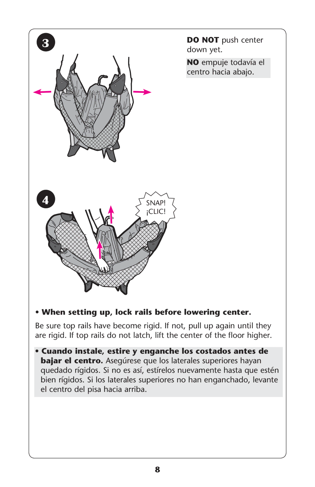 Graco PD222491A owner manual SsWhen setting up, lock rails before lowering center 