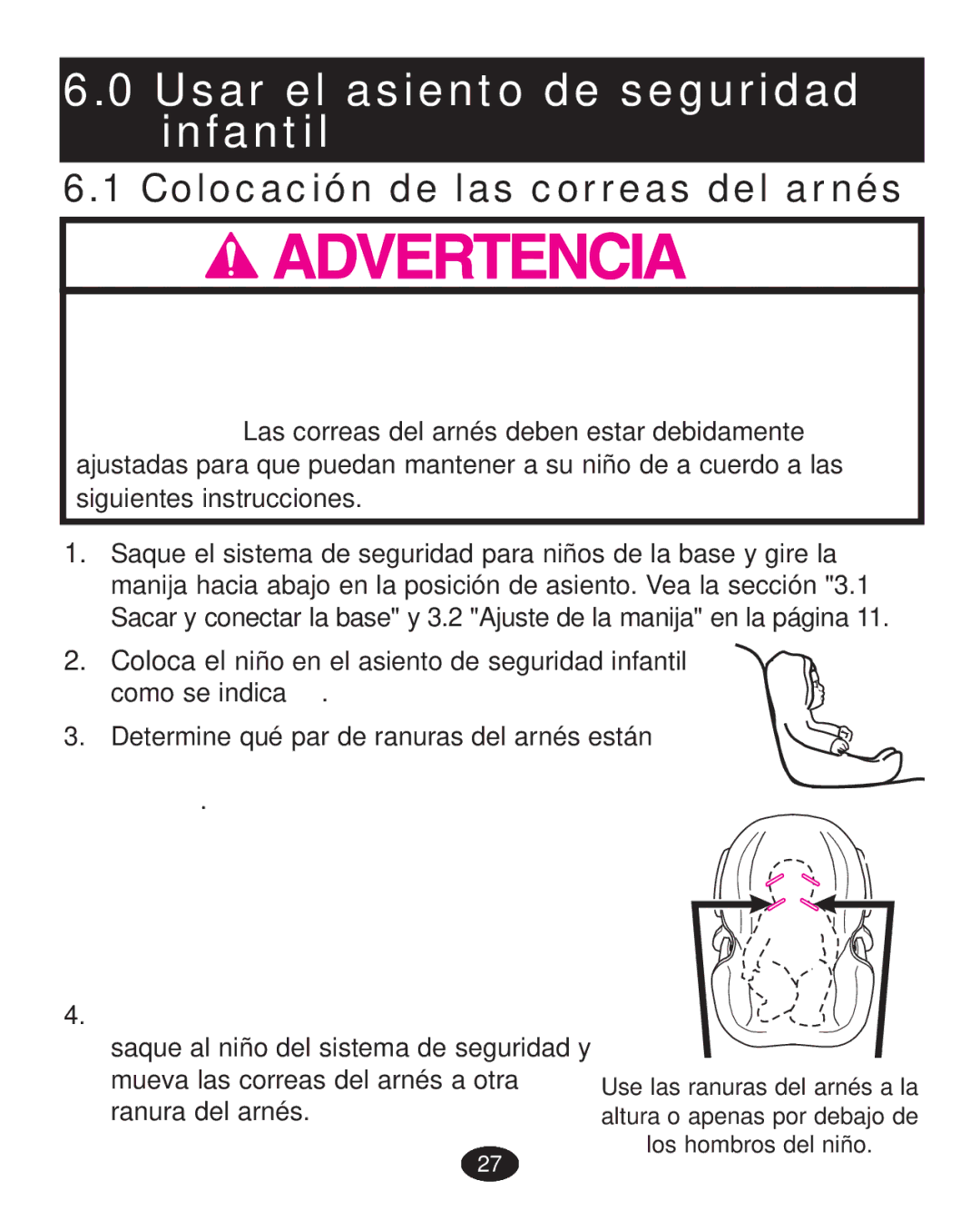 Graco PD223368A manual Usar el asiento de seguridad infantil, Colocación de las correas del arnés 