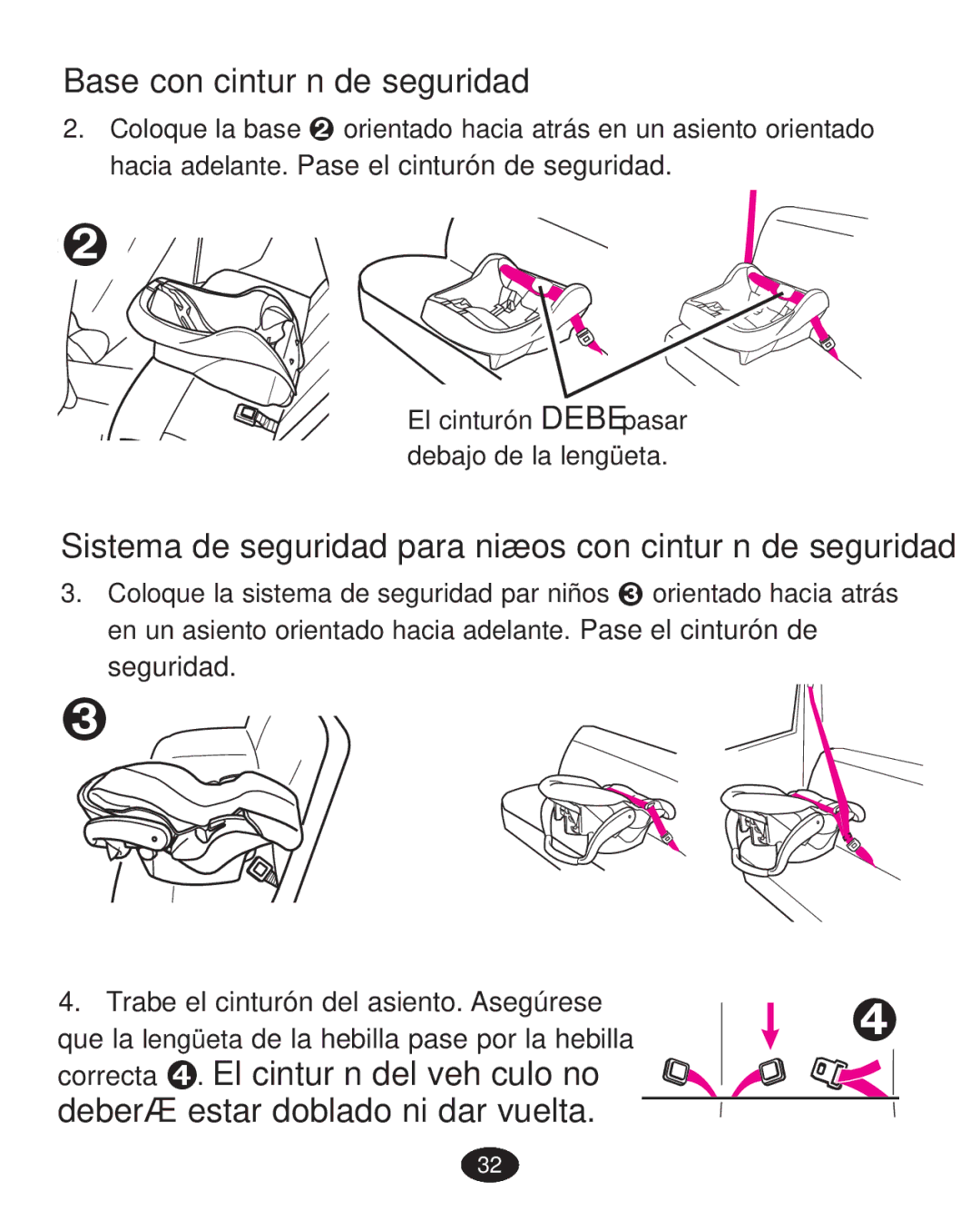 Graco PD223368A manual Base con cinturón de seguridad, Sistema de seguridad para niños con cinturón de seguridad 