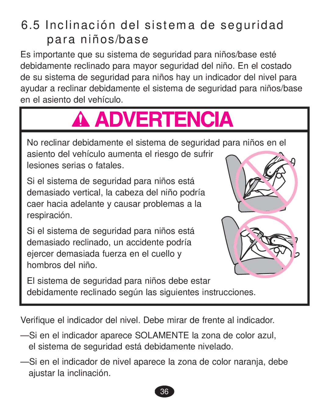 Graco PD223368A manual Inclinación del sistema de seguridad para niños/base 