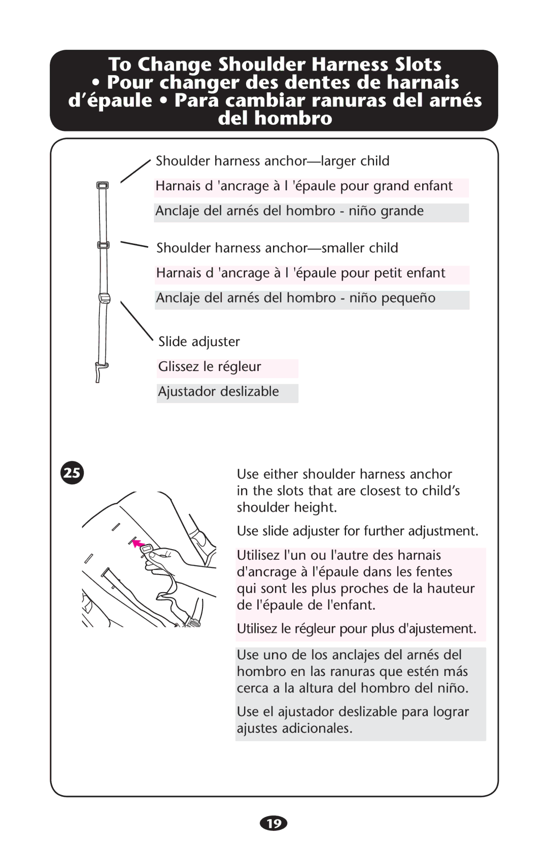 Graco PD223368A manual To Change Shoulder Harness Slots 
