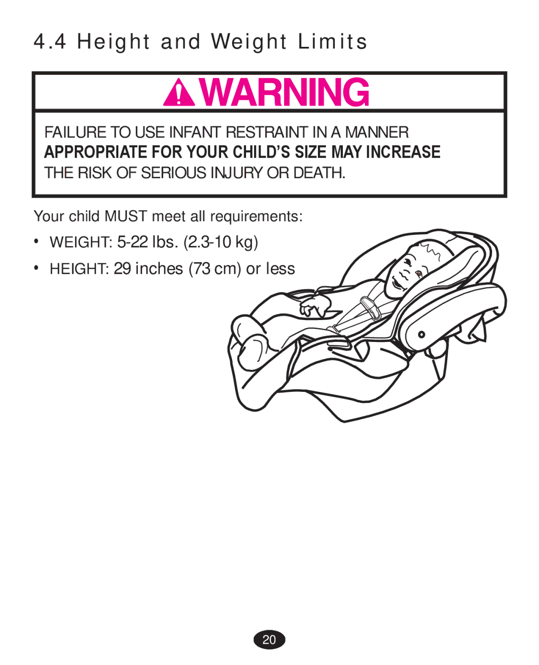 Graco PD223368A manual Height and Weight Limits 