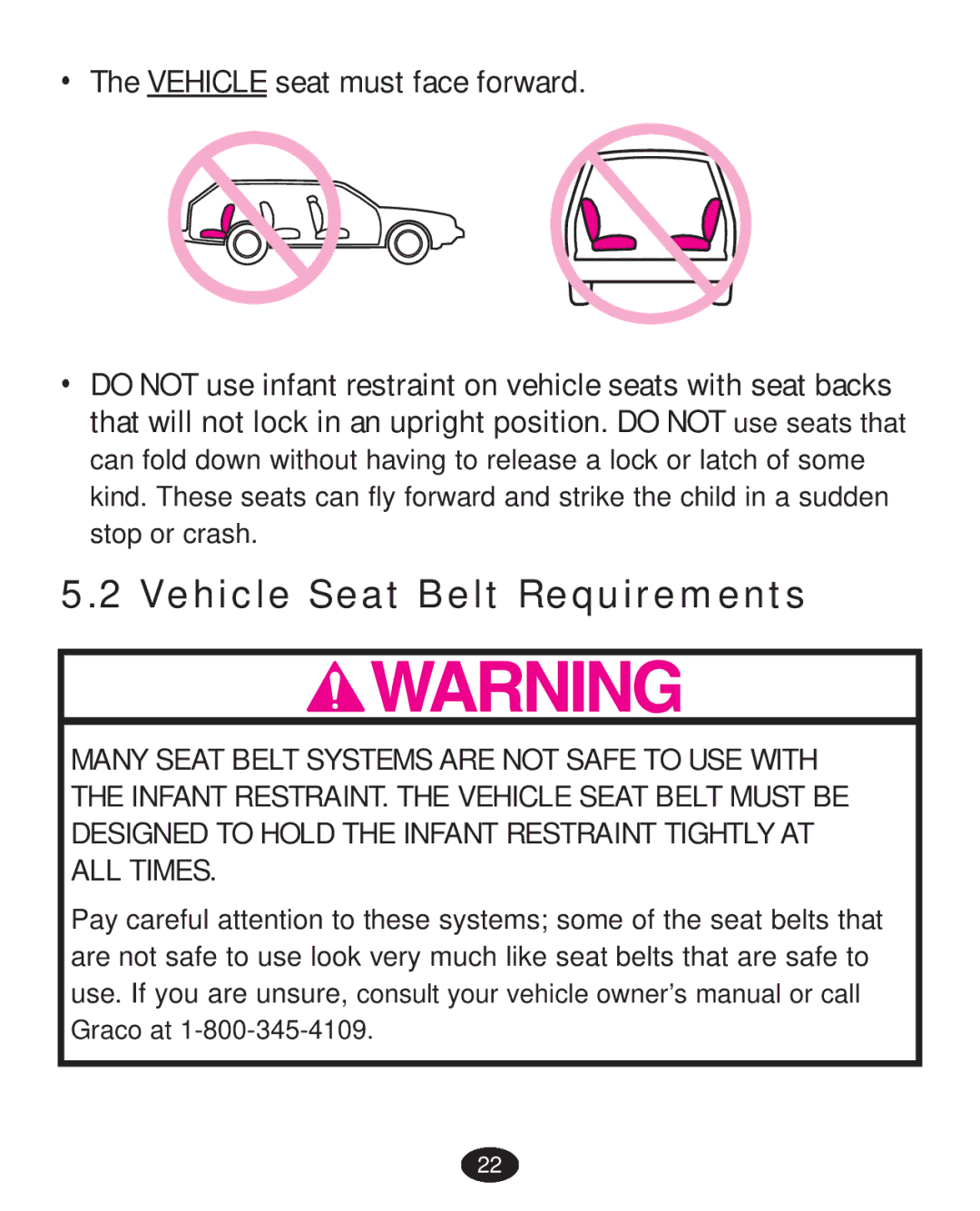 Graco PD223368A manual Vehicle Seat Belt Requirements 