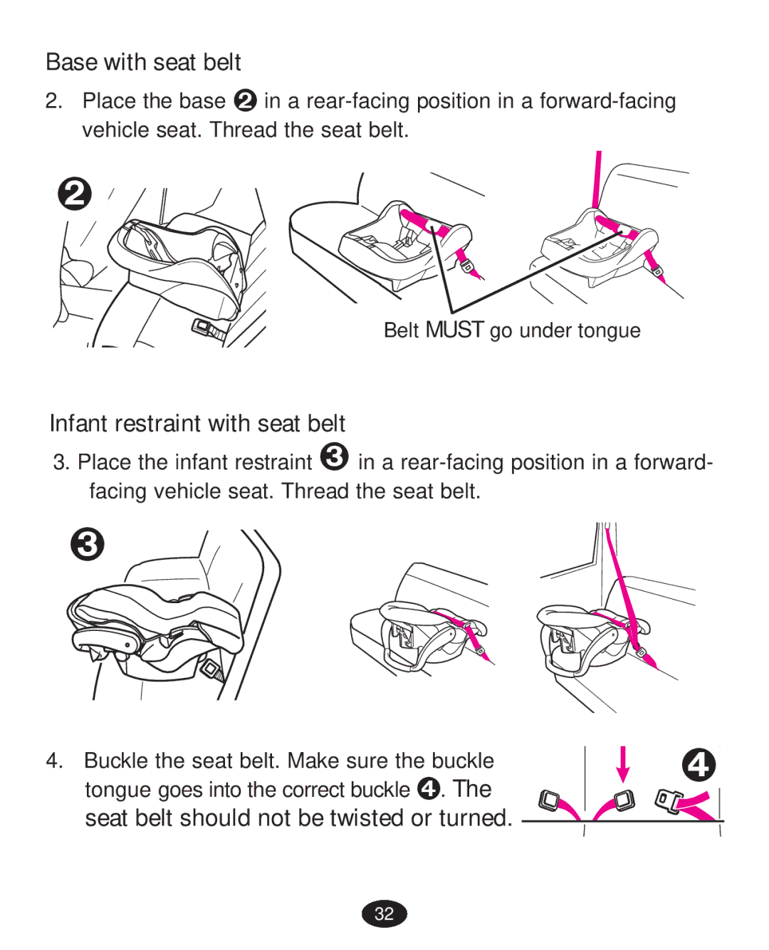 Graco PD223368A manual Base with seat belt, Infant restraint with seat belt 