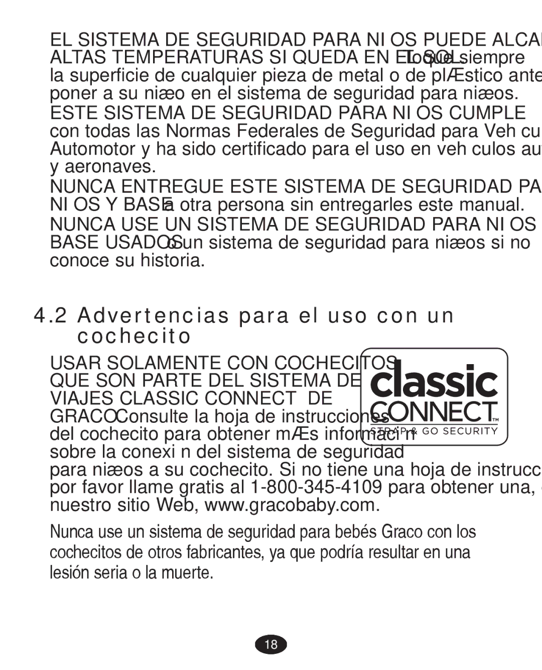 Graco PD223368A manual Advertencias para el uso con un cochecito, ‡ Usar Solamente CON Cochecitos 