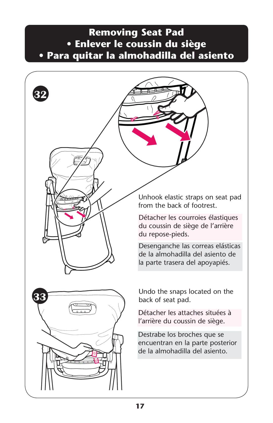 Graco PD223741A manual Ss0ARA Quitar la almohadilla del asiento 