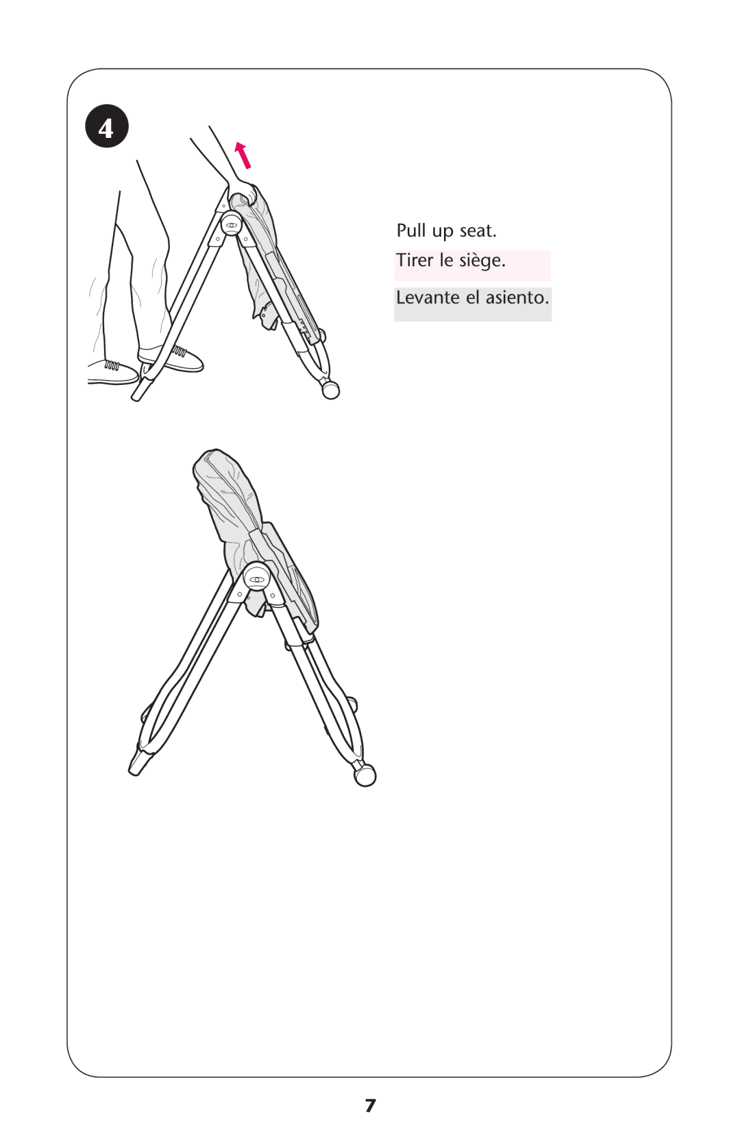 Graco PD223741A manual Pull up seat Tirer le siège Levante el asiento 