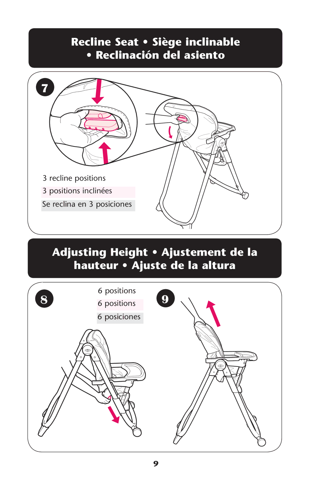 Graco PD223741A manual 2ECLINEL3EAT ss3IÒGEÒINCLINABLE Ss2ECLINACIØNNDELEASIENTO 