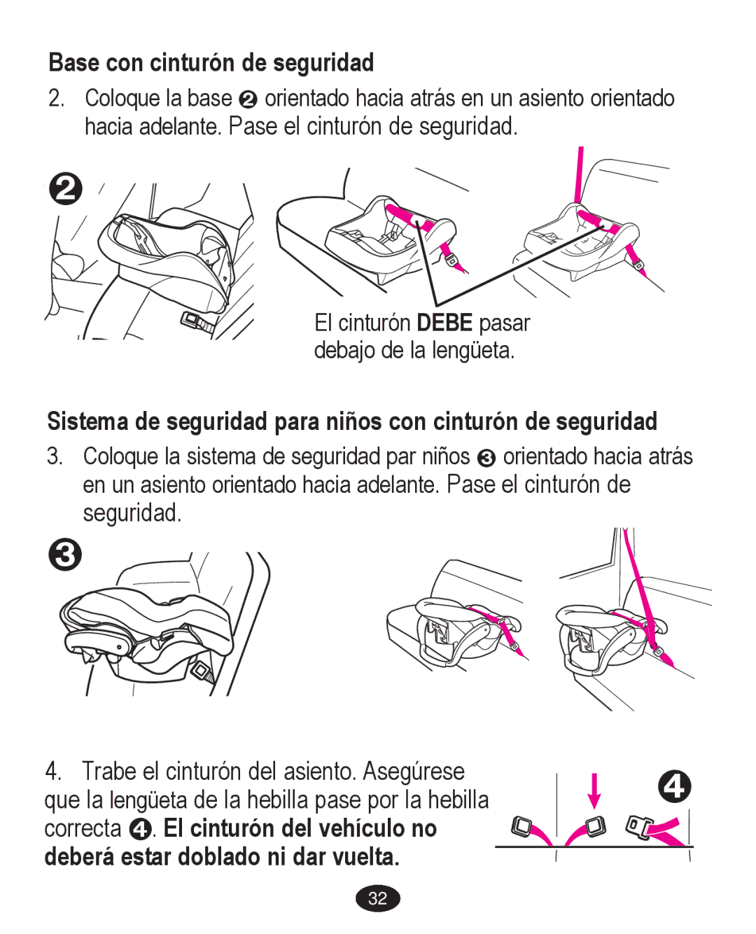 Graco PD224061A owner manual Base con cinturón de seguridad, Sistema de seguridad para niños con cinturón de seguridad 