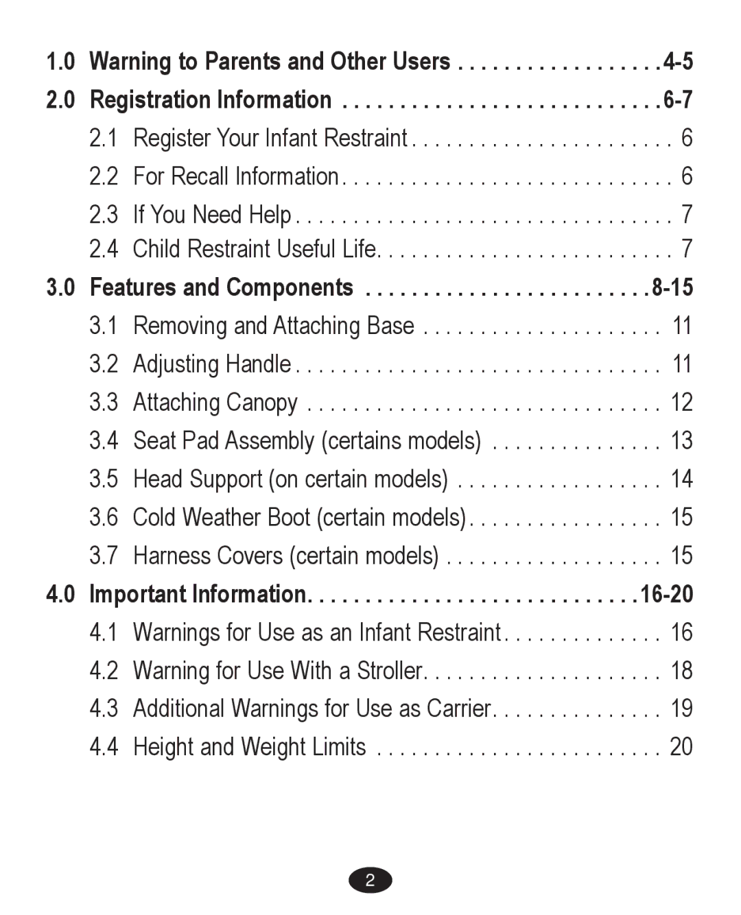 Graco PD224061A owner manual Features and Components, Important Information 