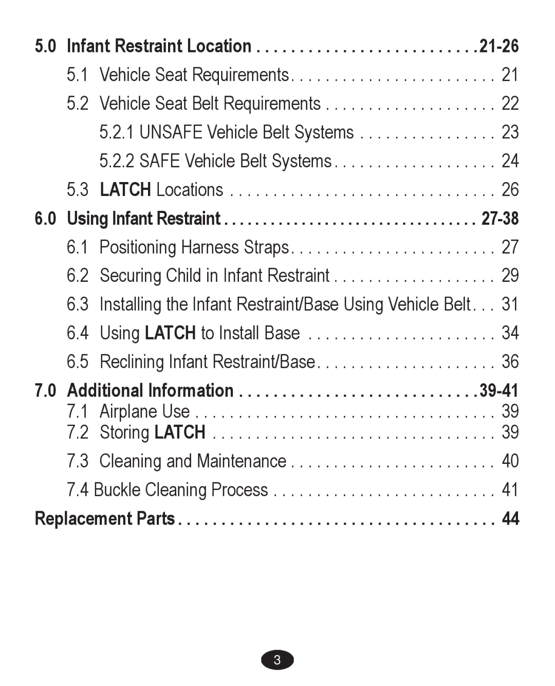 Graco PD224061A owner manual Infant Restraint Location, Using Infant Restraint, Replacement Parts 