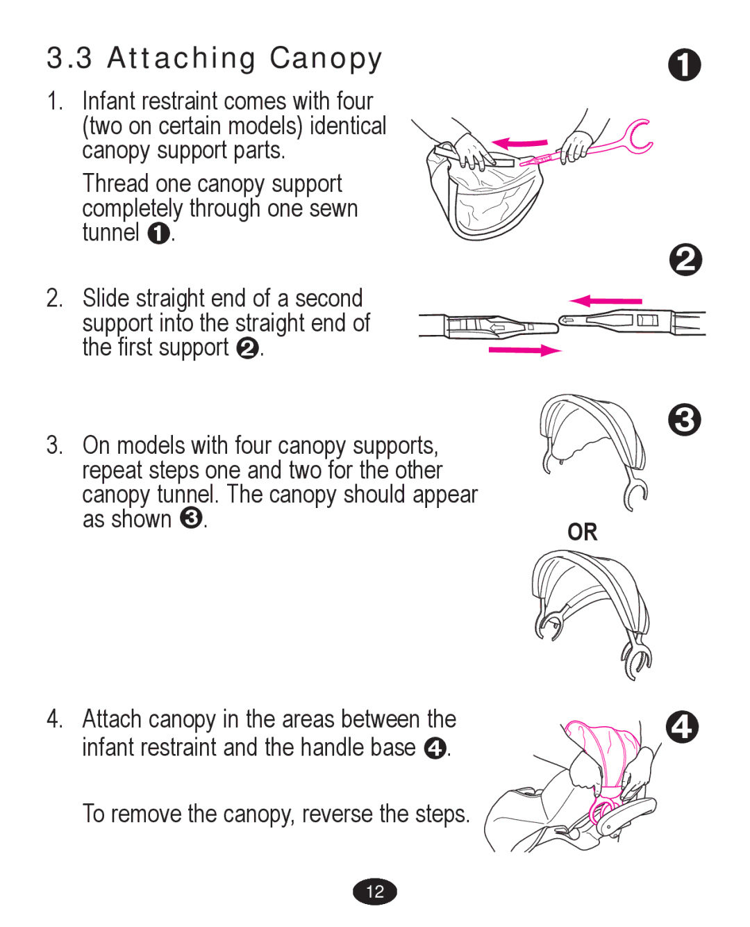 Graco PD224061A owner manual Attaching Canopy 