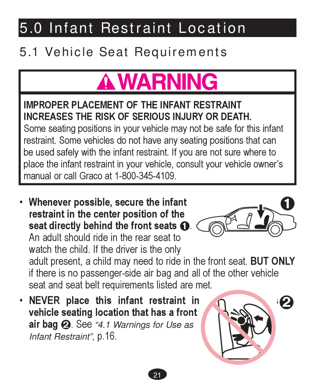 Graco PD224061A owner manual Infant Restraint Location, Vehicle Seat Requirements 