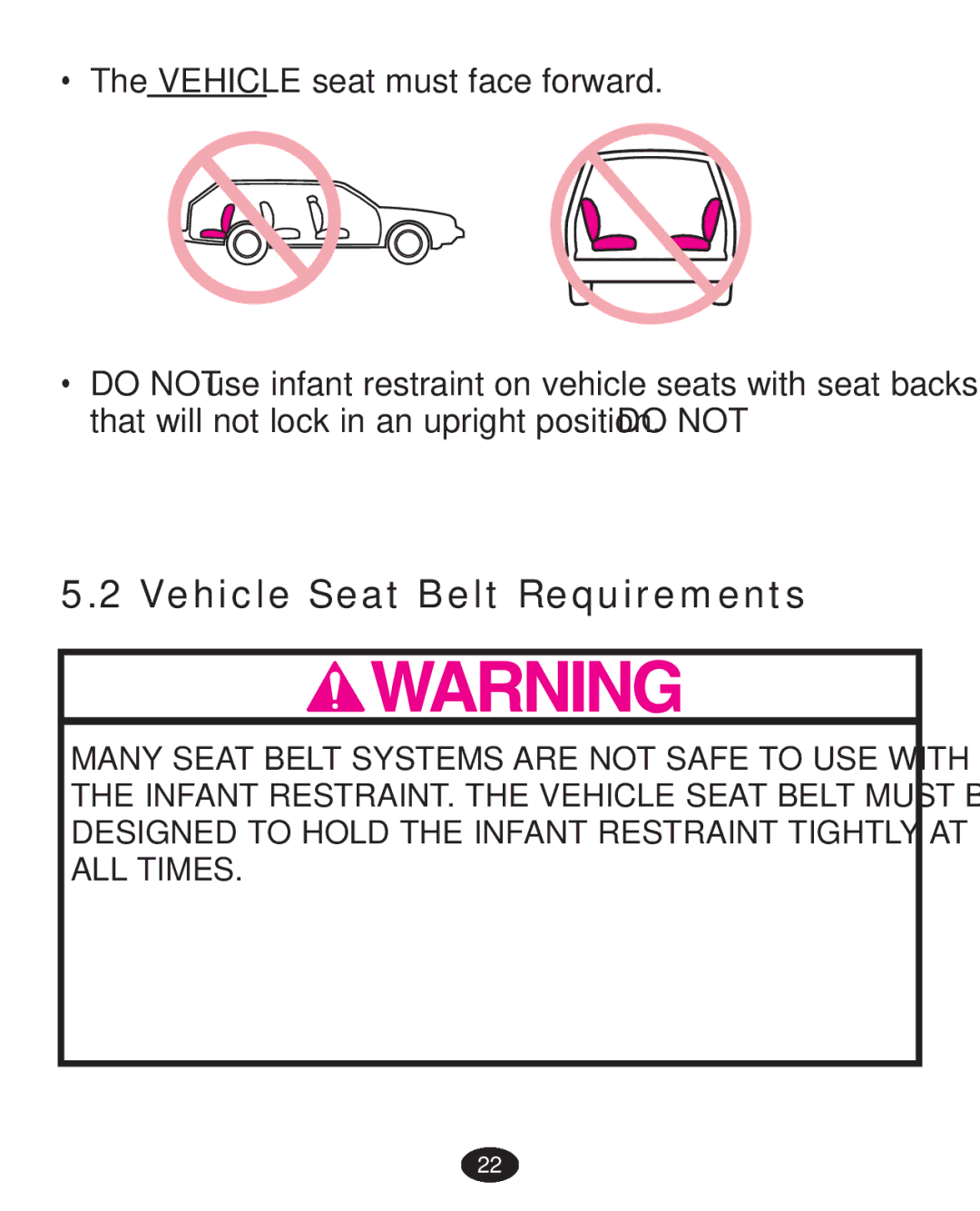 Graco PD224061A owner manual Vehicle Seat Belt Requirements 