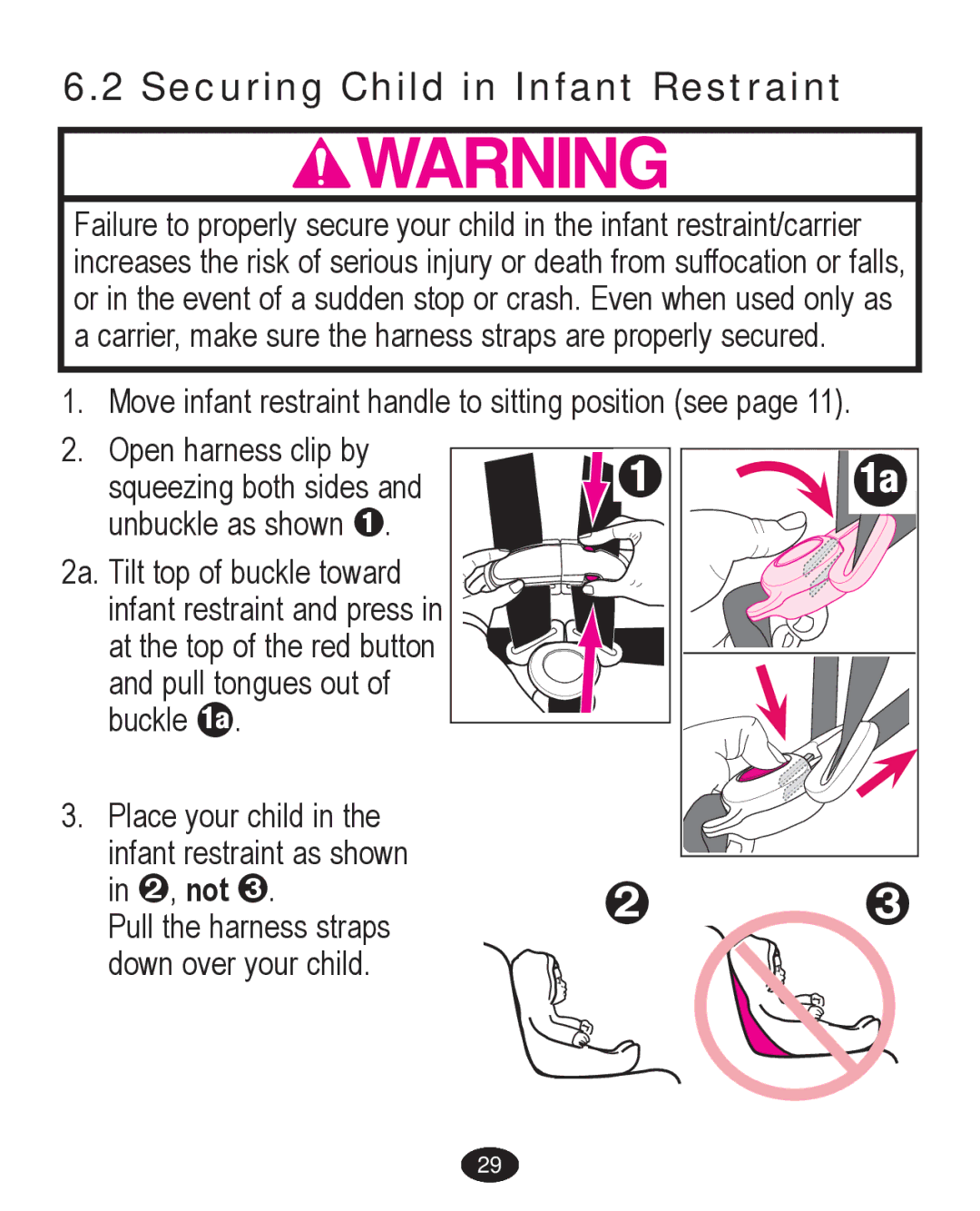 Graco PD224061A owner manual Securing Child in Infant Restraint 