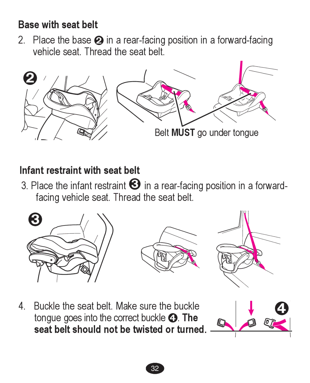 Graco PD224061A owner manual Base with seat belt, Infant restraint with seat belt 