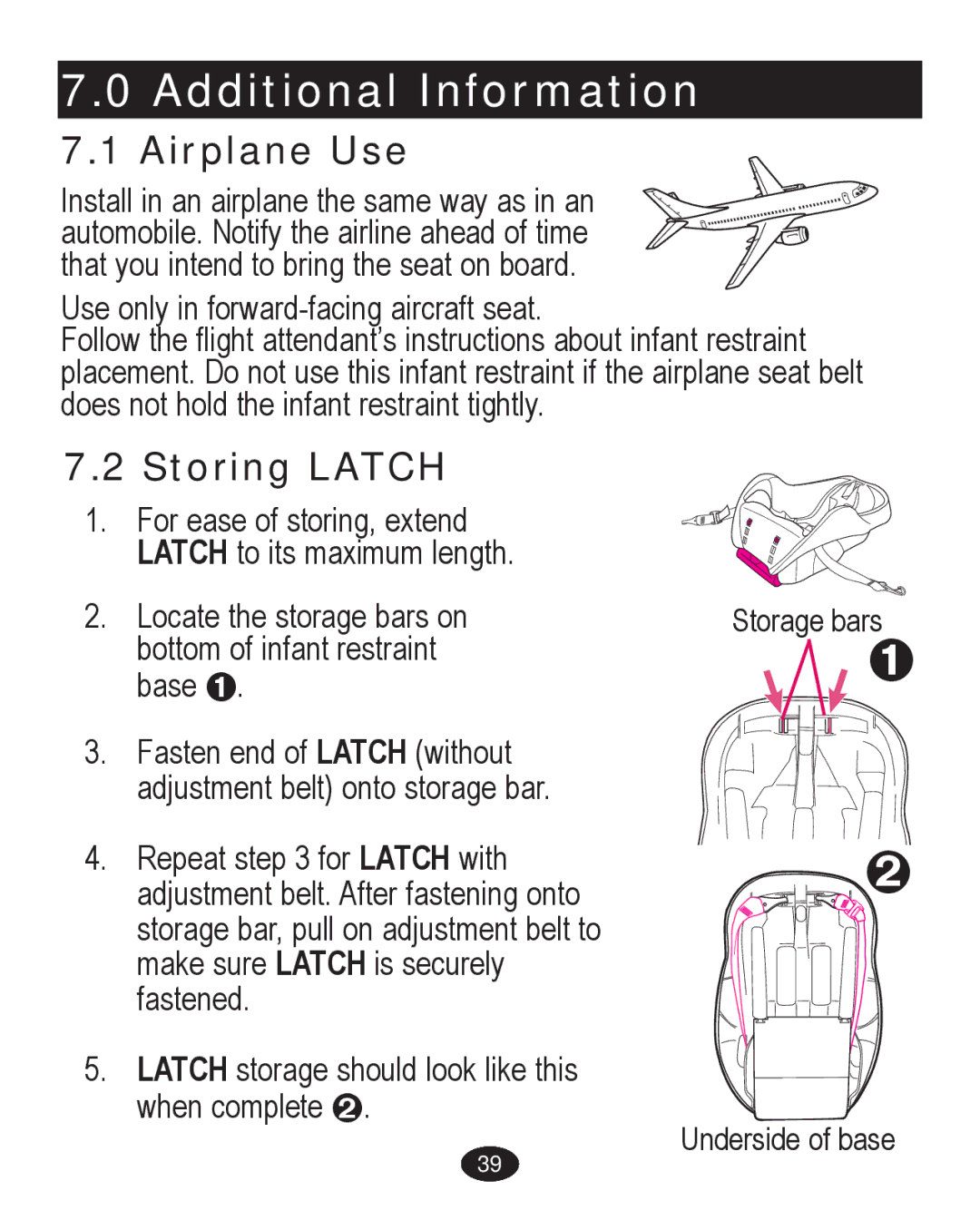 Graco PD224061A owner manual Additional Information, Airplane Use, Storing Latch 