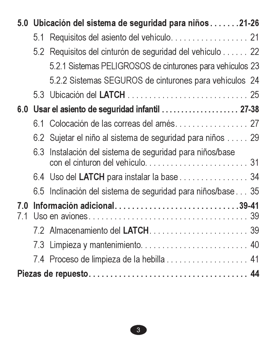 Graco PD224061A Ubicación del sistema de seguridad para niños, Usar el asiento de seguridad infantil, Piezas de repuesto 