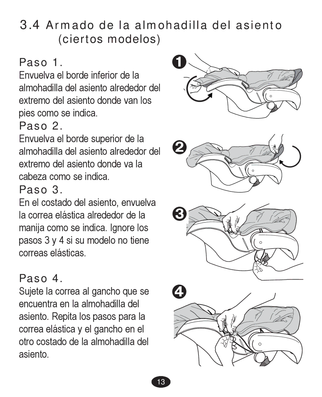 Graco PD224061A owner manual Armado de la almohadilla del asiento ciertos modelos, Paso 