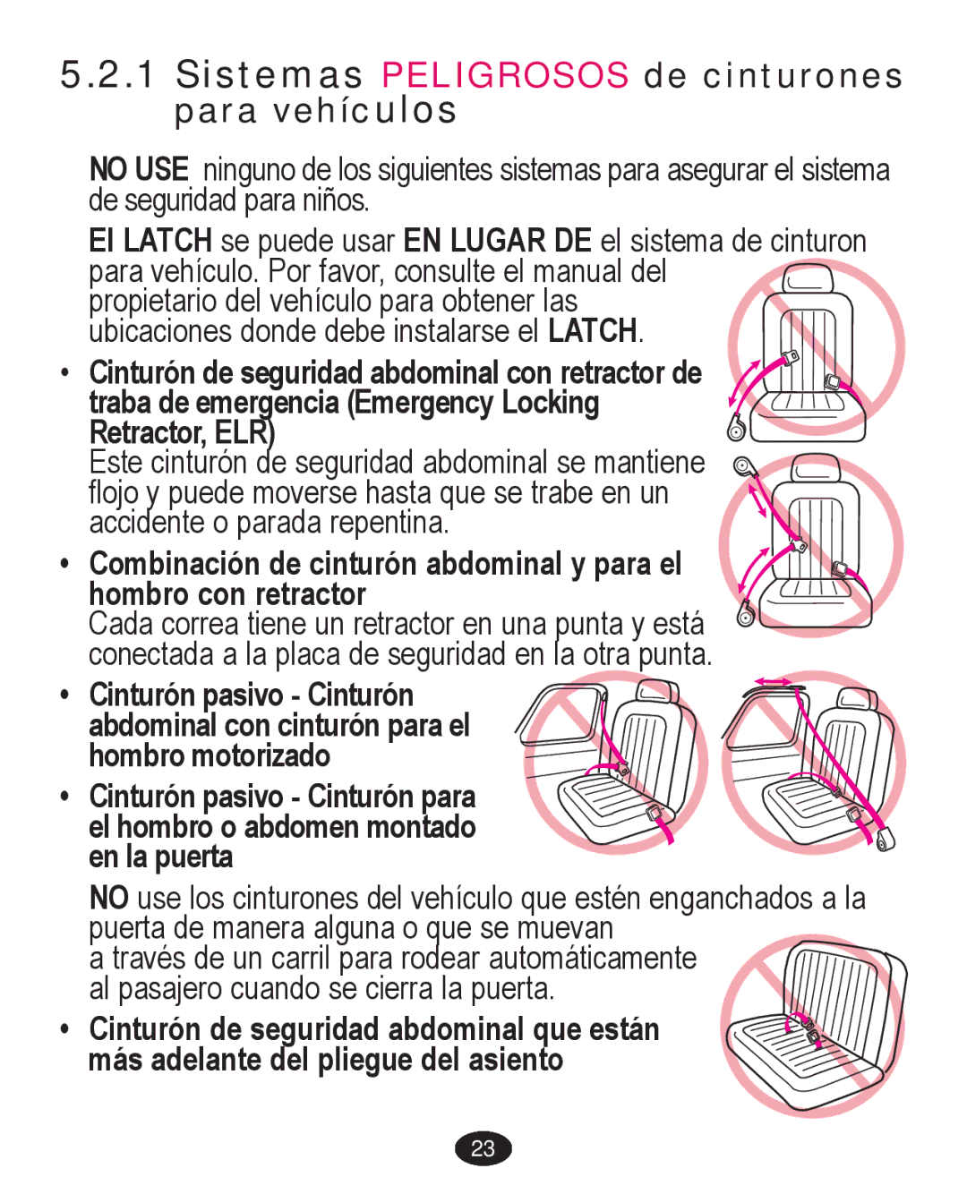 Graco PD224061A owner manual Sistemas Peligrosos de cinturones para vehículos 