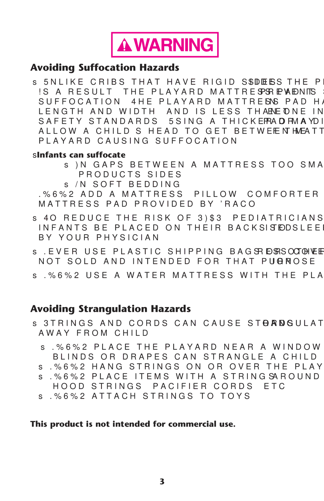 Graco PD224816C owner manual Avoiding Suffocation Hazards, Mattress Padaprovided by RACO 