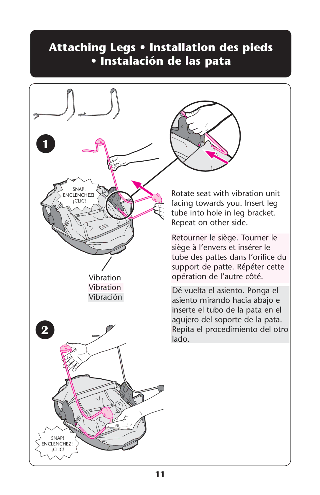 Graco PD225586A owner manual 6IBRATION, 2EPEAT on OTHERHSIDE, 2ETOURNERULE SIÒGE Tourner le 