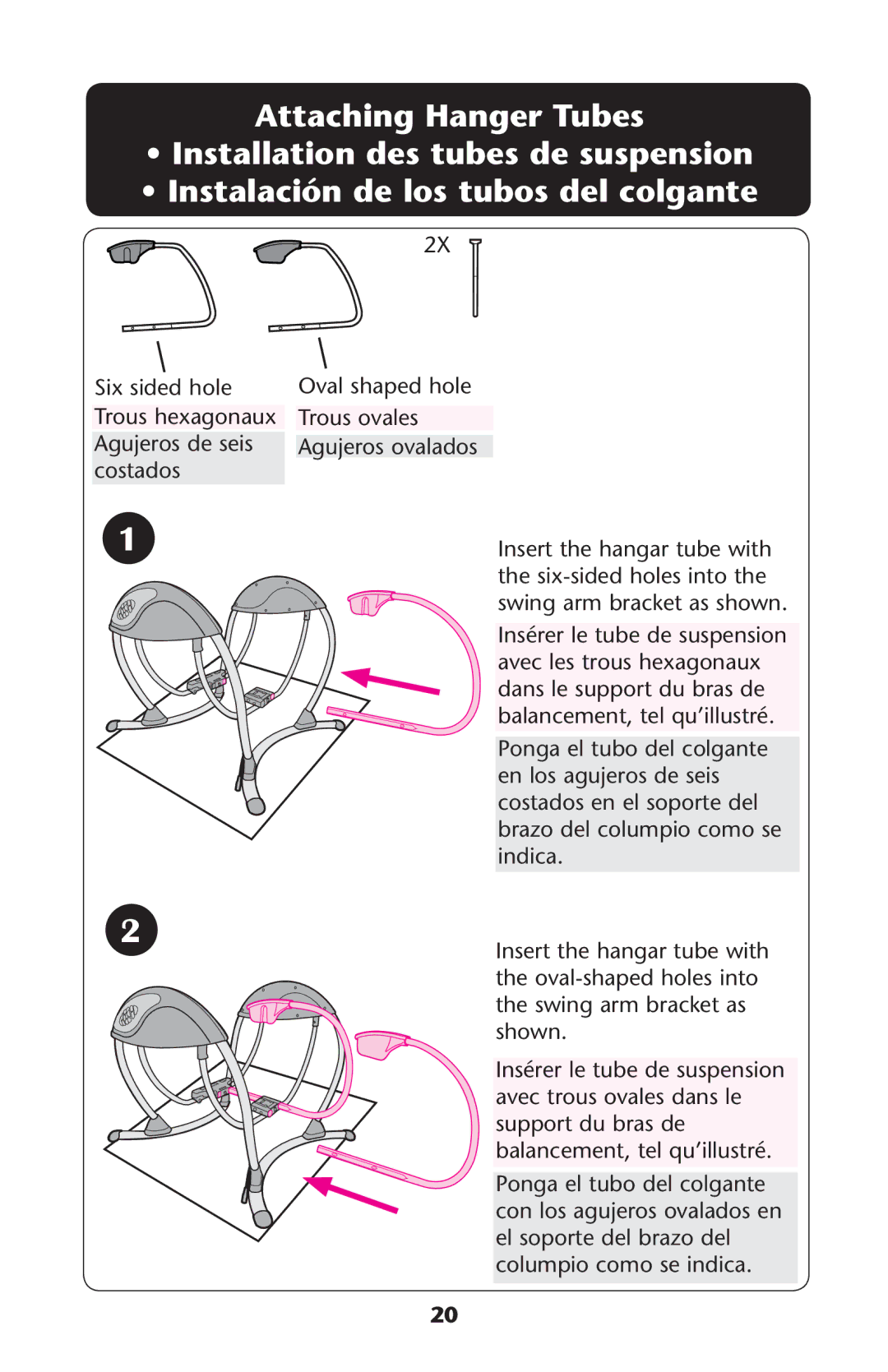 Graco PD225586A owner manual Attaching Hanger Tubes, Balancement TELEQUILLUSTRÏ 